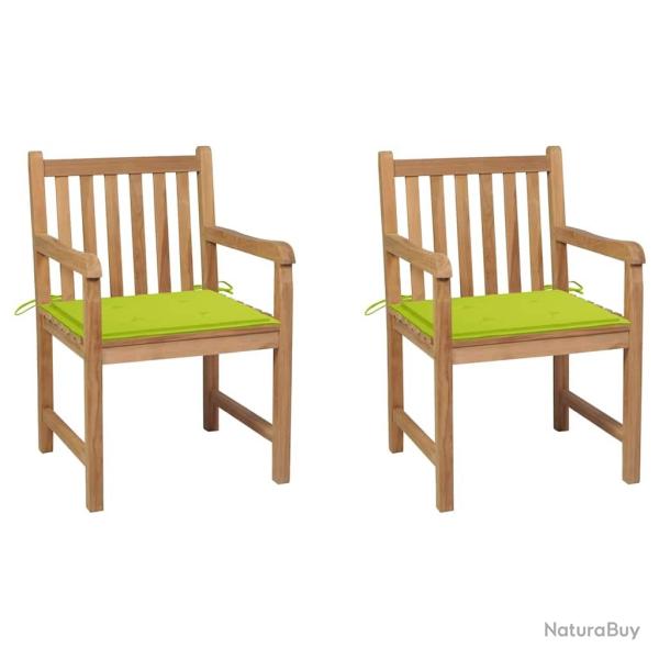 Chaises de jardin lot de 2 avec coussins vert vif Teck massif