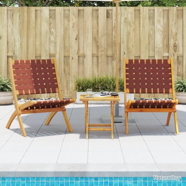Chaises pliables de jardin lot de 2 et table rouge bois massif