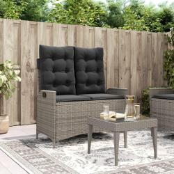 Banc inclinable de jardin avec coussins gris r&eacute;sine tress&eacute;e