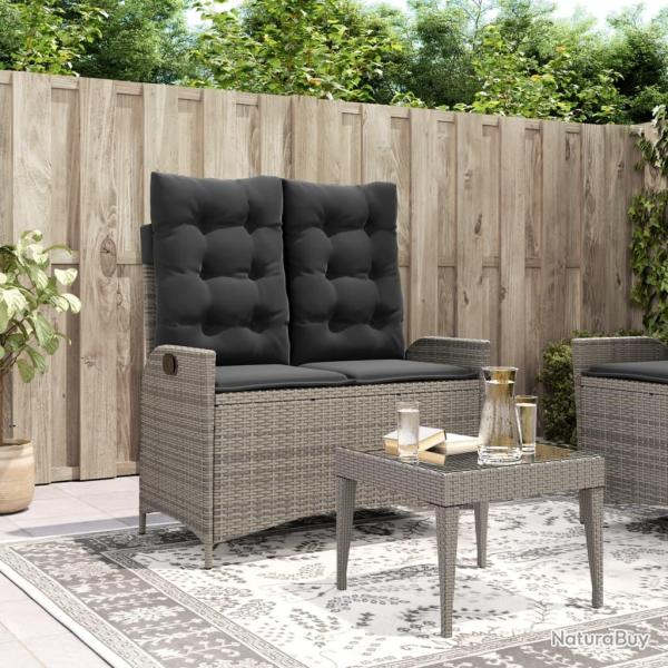 Banc inclinable de jardin avec coussins gris r�sine tress�e