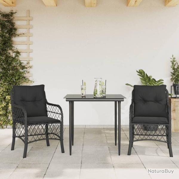 Ensemble de bistro 3 pcs avec coussins noir r�sine tress�e