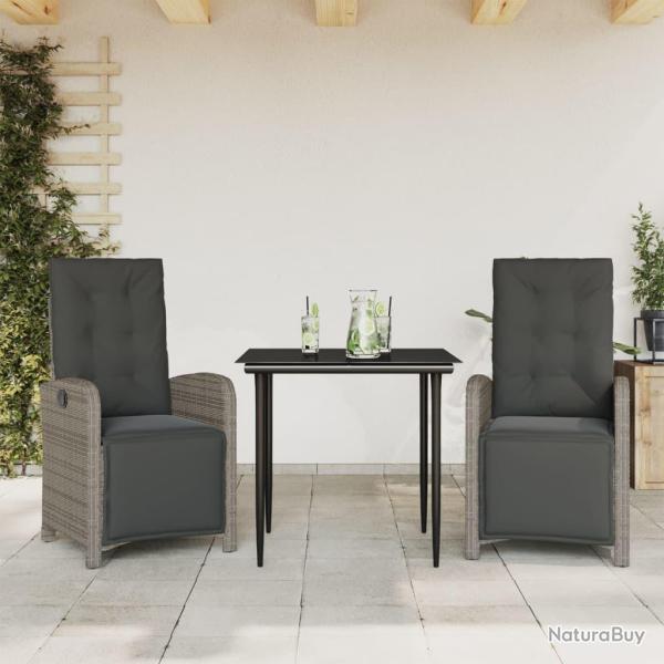 Ensemble de bistro 3 pcs avec coussins gris r�sine tress�e