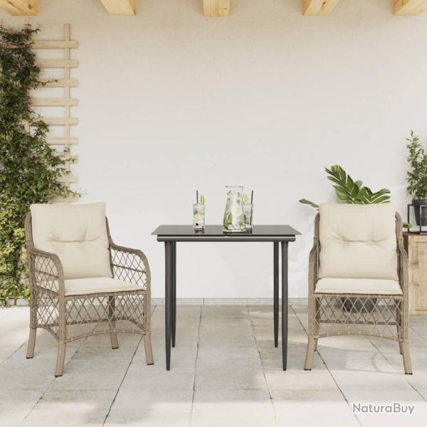 Ensemble de bistro 3 pcs avec coussins beige r�sine tress�e