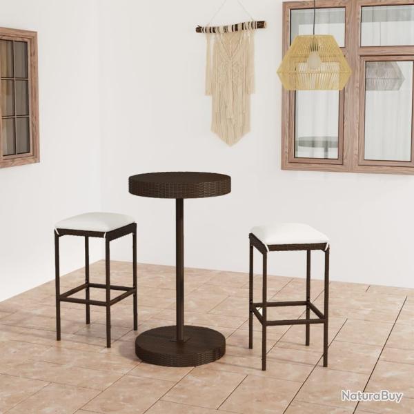 Ensemble de bar de jardin 3pcs coussins R�sine tress�e Marron
