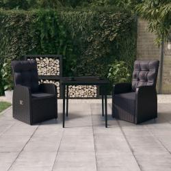 Ensemble &agrave; manger de jardin avec coussins 3 pcs noir