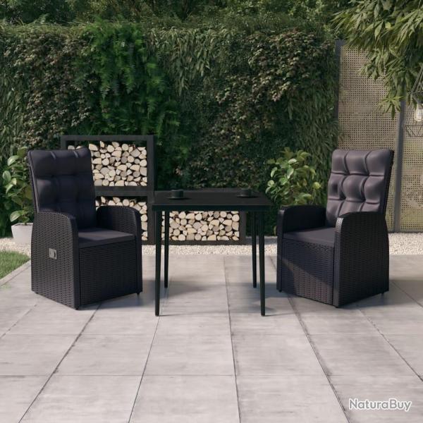Ensemble � manger de jardin avec coussins 3 pcs noir