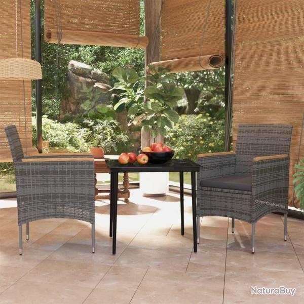Ensemble � manger de jardin et coussins 3 pcs Gris et noir