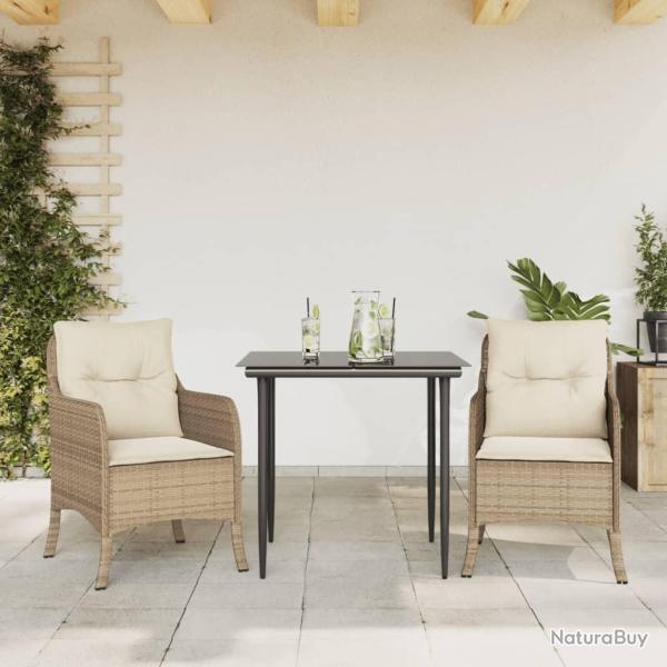 Ensemble � manger de jardin et coussins 3 pcs Beige poly rotin