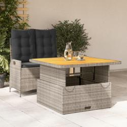 Ensemble &agrave; manger de jardin et coussins 2 pcs gris rotin