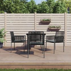 Ensemble &agrave; manger de jardin coussins 5pcs noir rotin et acier