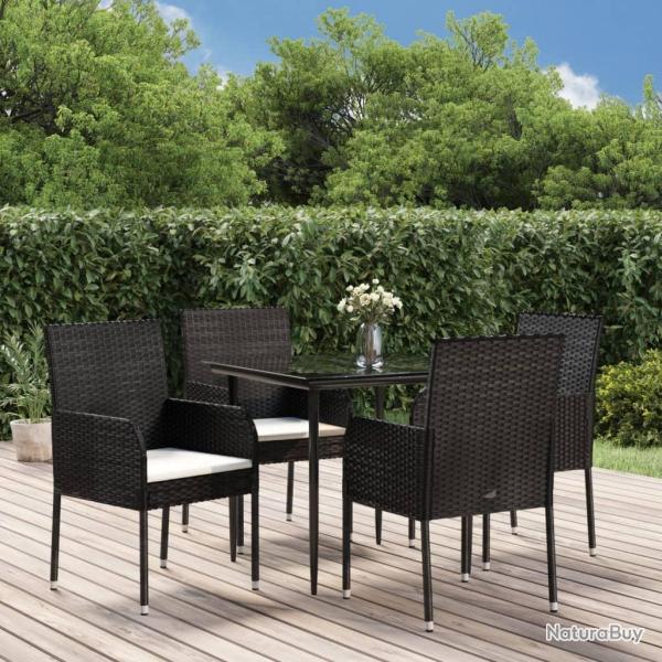 Ensemble � manger de jardin coussins 5pcs Noir R�sine tress�e