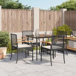 Ensemble &agrave; manger de jardin coussins 5pcs Noir R&eacute;sine tress&eacute;e