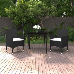 Ensemble &agrave; manger de jardin coussins 3 pcs R&eacute;sine tress&eacute;e Verre
