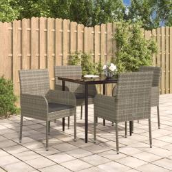 Ensemble &agrave; manger de jardin coussins 5 pcs noir et gris