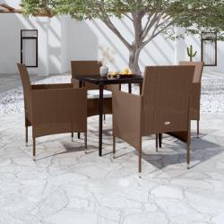 Ensemble &agrave; manger de jardin coussins 5 pcs Marron/noir