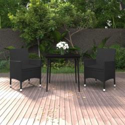 Ensemble &agrave; manger de jardin coussins 3 pcs R&eacute;sine tress&eacute;e Verre