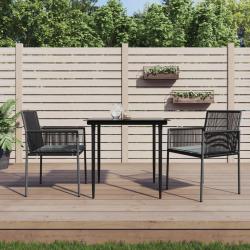 Ensemble &agrave; manger de jardin coussins 3 pcs noir rotin et acier