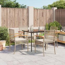 Ensemble &agrave; manger de jardin avec coussins 5pcs Beige poly rotin