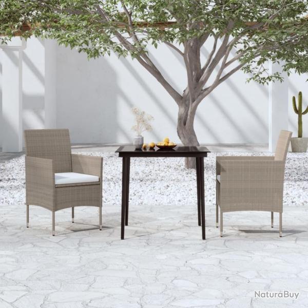 Ensemble � manger de jardin avec coussins 3 pcs Beige et noir
