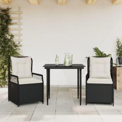 Ensemble &agrave; manger de jardin avec coussins 3 pcs Noir