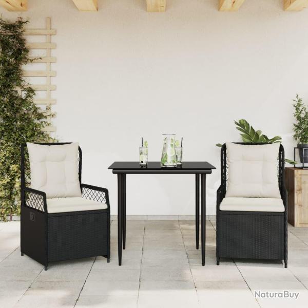 Ensemble � manger de jardin avec coussins 3 pcs Noir