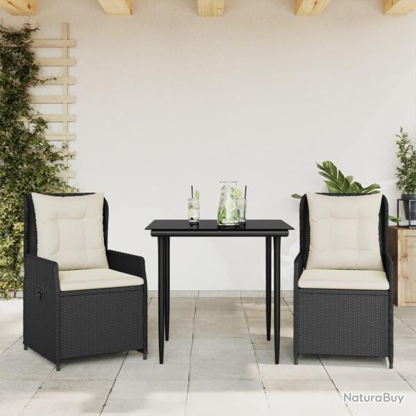 Ensemble � manger de jardin avec coussins 3 pcs Noir