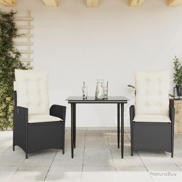 Ensemble � manger de jardin avec coussins 3 pcs Noir