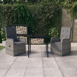 Ensemble &agrave; manger de jardin avec coussins 3 pcs Gris