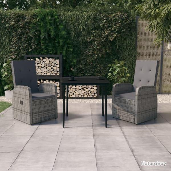 Ensemble � manger de jardin avec coussins 3 pcs Gris