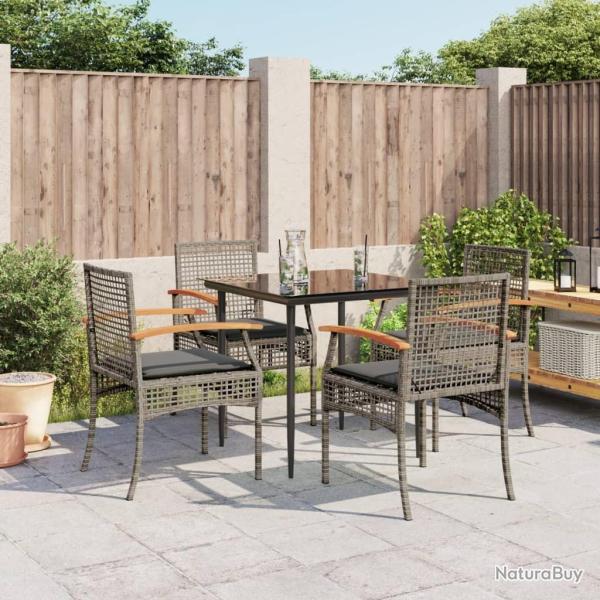 Ensemble � manger de jardin 5 pcs coussins gris r�sine tress�e