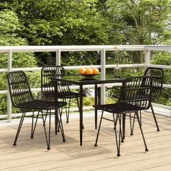 Ensemble &agrave; manger de jardin 5 pcs Noir R&eacute;sine tress&eacute;e