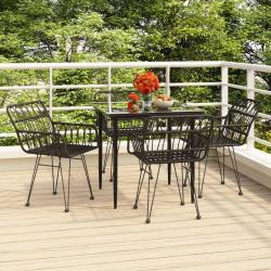 Ensemble &agrave; manger de jardin 5 pcs Noir R&eacute;sine tress&eacute;e