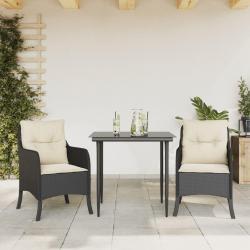 Ensemble &agrave; manger de jardin avec coussins 3 pcs Noir