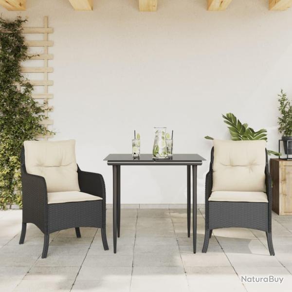 Ensemble � manger de jardin avec coussins 3 pcs Noir