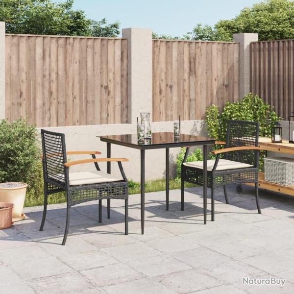 Ensemble � manger de jardin avec coussins 3 pcs Noir