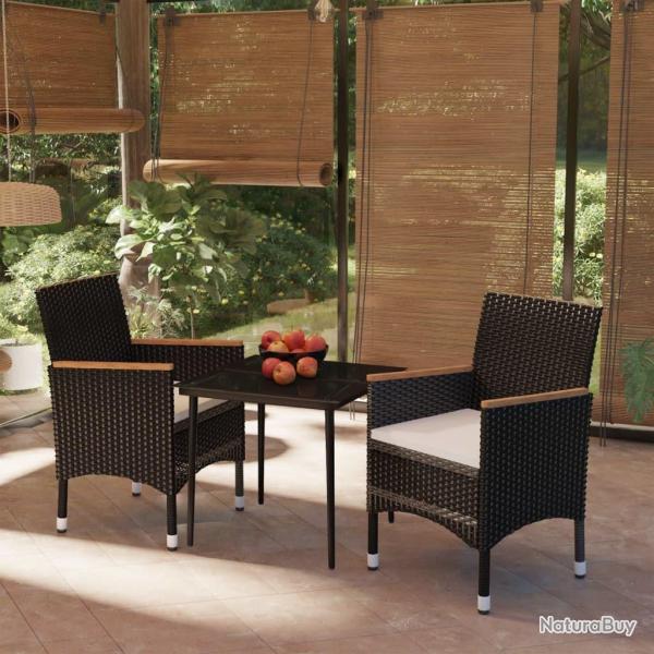 Ensemble � manger de jardin avec coussins 3 pcs noir