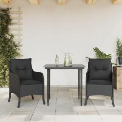 Ensemble &agrave; manger de jardin avec coussins 3 pcs Noir