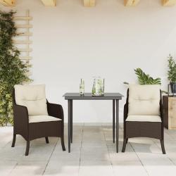 Ensemble &agrave; manger de jardin 3 pcs et coussins marron poly rotin