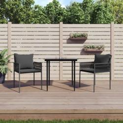 Ensemble &agrave; manger de jardin 3 pcs coussins r&eacute;sine tress&eacute;e acier