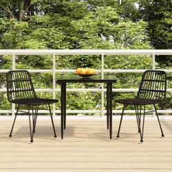 Ensemble &agrave; manger de jardin 3 pcs Noir R&eacute;sine tress&eacute;e