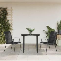 Ensemble &agrave; manger de jardin 3 pcs noir textil&egrave;ne et acier