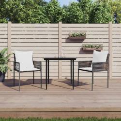 Ensemble &agrave; manger de jardin 3 pcs coussins r&eacute;sine tress&eacute;e acier