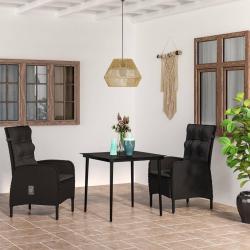 Ensemble &agrave; manger de jardin avec coussins 3 pcs noir