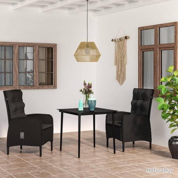 Ensemble � manger de jardin avec coussins 3 pcs noir