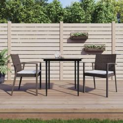 Ensemble &agrave; manger de jardin 3 pcs coussins r&eacute;sine tress&eacute;e acier