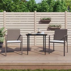 Ensemble &agrave; manger de jardin 3 pcs coussins r&eacute;sine tress&eacute;e acier