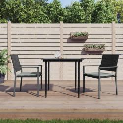 Ensemble &agrave; manger de jardin 3 pcs coussins r&eacute;sine tress&eacute;e acier