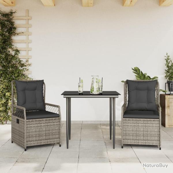 Ensemble � manger de jardin 3 pcs coussins gris r�sine tress�e