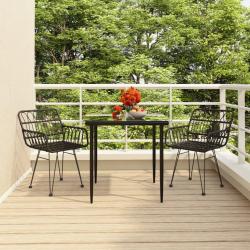 Ensemble &agrave; manger de jardin 3 pcs Noir R&eacute;sine tress&eacute;e