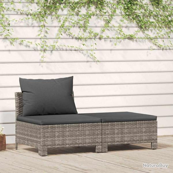 Salon de jardin 2 pcs avec coussins Gris R�sine tress�e